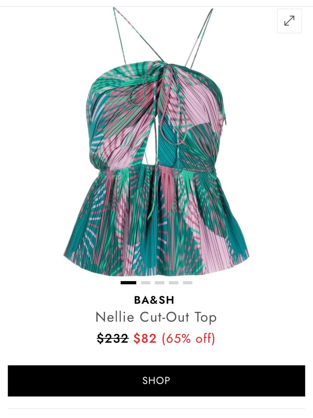 ba&sh Green and Pink Pleated Cut-Out Camisole